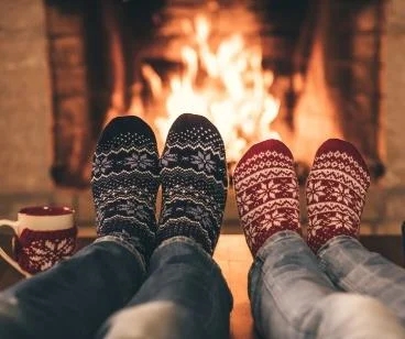 Cozy Thanksgiving setup with holiday decorations and mountain cabin interior
